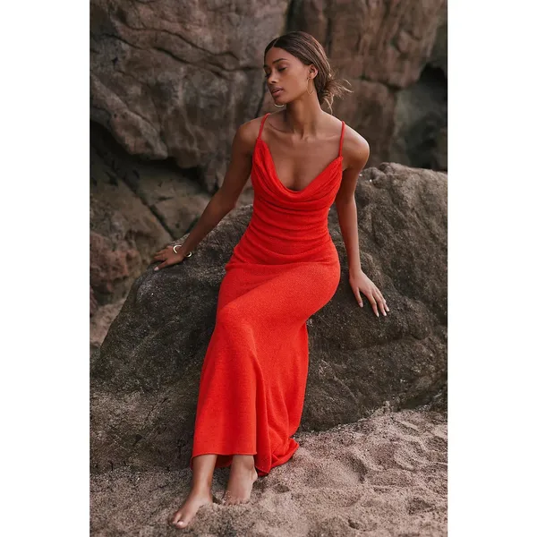 Anthropologie | Sunday in Brooklyn red knitted cowl neckline maxi dress NEW XS - Image 9