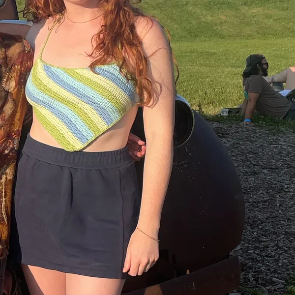 Peppermayo Cancun Crochet Halter Top - Green and Blue Striped Crop Top - Image 8