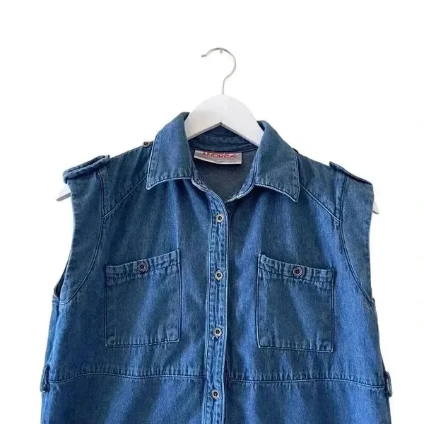 Andrea Jeans Sleeves Denim Blue Button Down Algodon Casual Minimalist Bohemian W - Image 3