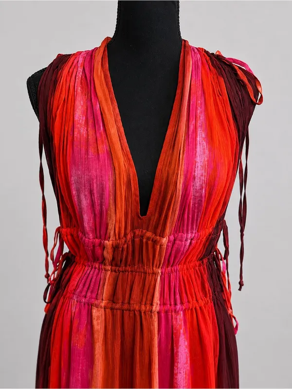 NWT Zara Sunset Flowy Maxi Dress Medium Plunge V-Neck Adjustable Tie Waist Boho - Image 2