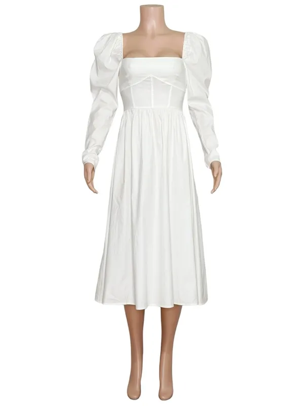 REFORMATION Luce Long Sleeves Cotton Poplin Midi Dress, White, 0 (US) - Image 3