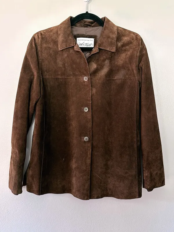 Lord & Taylor Brown Genuine Suede Leather Shirt Jacket Fully Lined size S* - Image 5