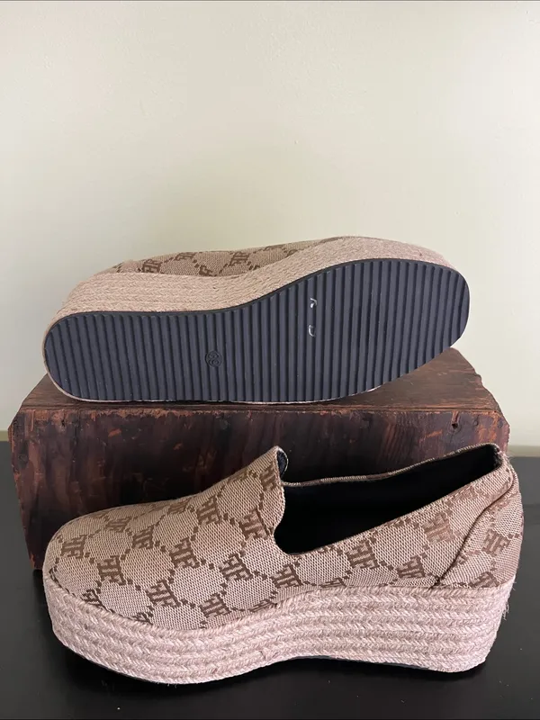 Unbranded Beige Patterned Platform Espadrille Slip - Image 3