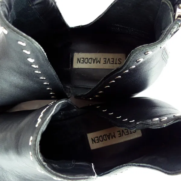 Steve Madden Conspire Ankle Boots Women 9M Black Leather Studded Cutout Rock - Image 6