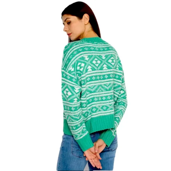 American Eagle Snowdrift Fair Isle Sweater | Green & White | Large - Image 2