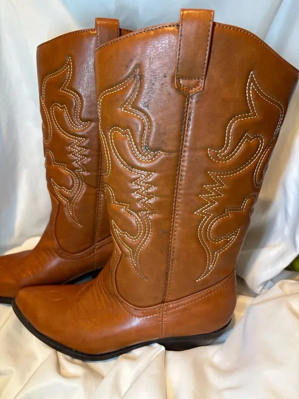 Soda Reno Cognac Tan Women's Western Cowboy Boots, Pointy Toe, Stitched Design - Image 5