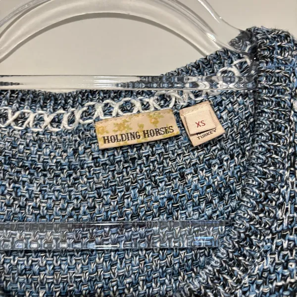Anthropologie Holding‎ Horses Tweed Fringed Sweater Dress Sleeveless Blue XS - Image 5