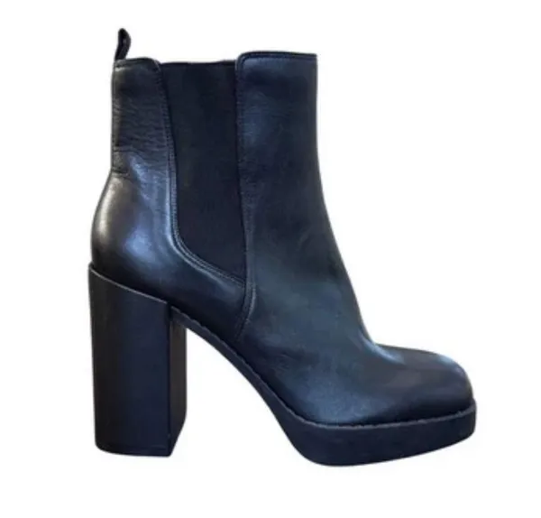 Gianni Bini Black Leather Platform Block Heel Zip Ankle Boots | Size 9.5M | New - Image 2
