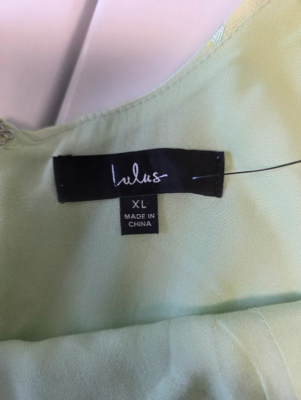 Lulus Brighter Side Mint Green Floral Satin Jacquard Mini Dress Size XL NY Jets - Image 7