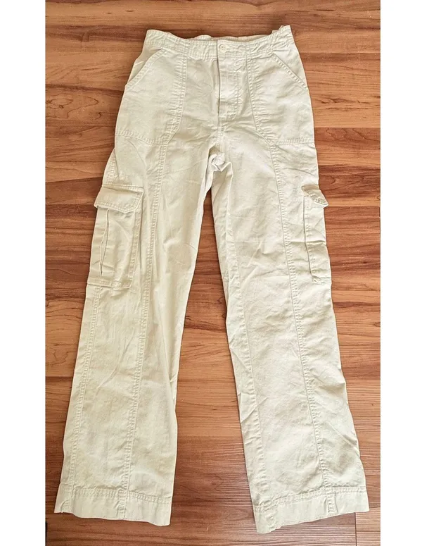 Abercrombie and Fitch Khaki Cargo Pants Wide Leg Casual Size 25 - Image 2
