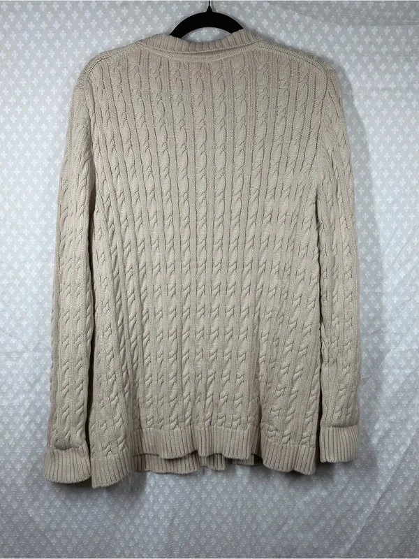L.L. Bean Cream Cable Knit Collared Cotton Sweater Size XL - Image 4