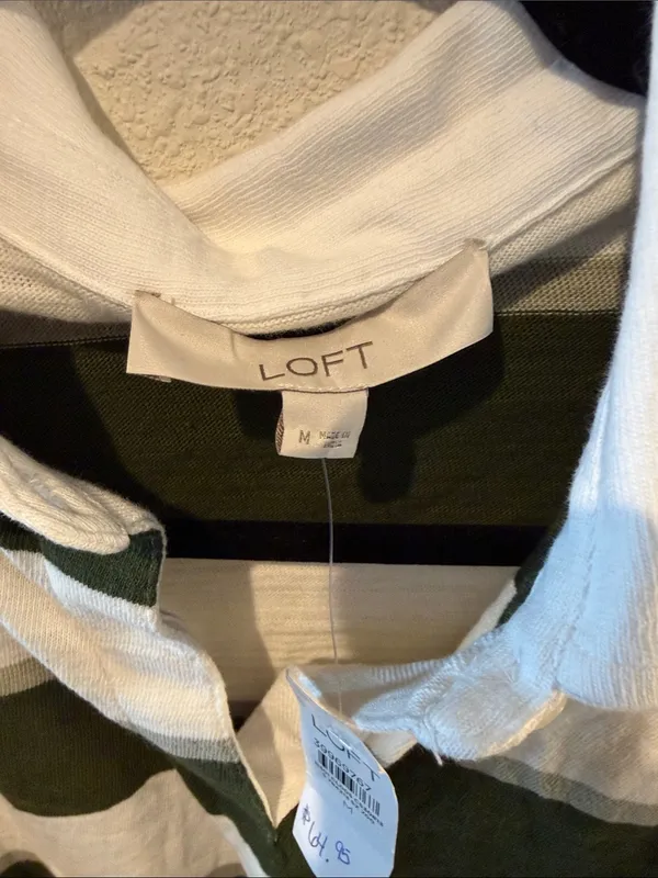 NWT LOFT Green and White Striped Rugby Shirt - Image 2