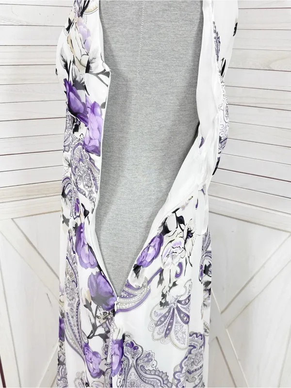 WHBM Floral Paisley Chiffon Fit Flare Sleeveless Dress White Purple Size 6 Fairy - Image 7