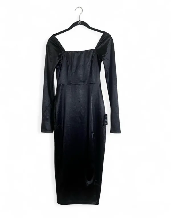Lulus Satin Dress Sz XS Fabulous Encounters Midi Classic Black Special Events - Image 5