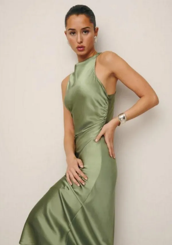 💕REFORMATION💕 Casette Silk Dress ~ Artichoke Green 10 NWT - Image 10
