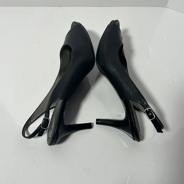 Trotters Omega Black Leather Slingback Peep Toe‎ Kitten Heels Pumps 9N - Image 11