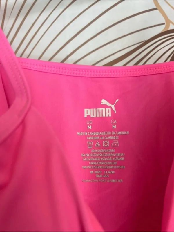 Puma Hot Pink Strappy Athletic Tank Top Women’s Ruched Front – Size M - Image 3