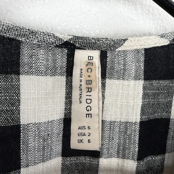 Bec + Bridge Dress Womens 2 Black White Gingham Tie Front Button Down Mini - Image 3