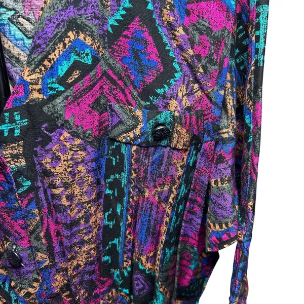 VTG En Focus Geometric Jumpsuit Purple L Rayon Southwestern Boho 90s USA Made - Image 16
