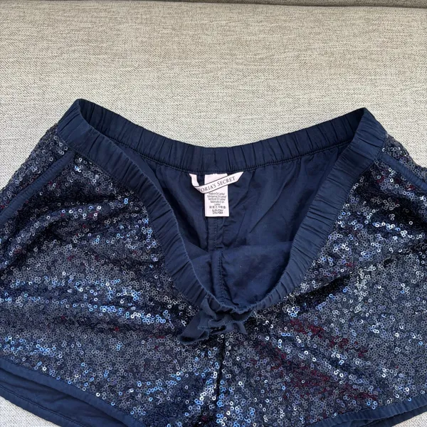 Victoria's Secret Sequin Pajama Shorts Small Navy Blue Sparkly Glam Loungewear - Image 2