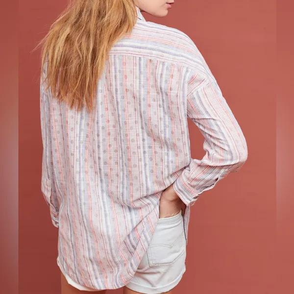 Maeve Anthropologie Breckenridge Striped‎ Polka Dot Button Boho Shirt Size S - Image 2