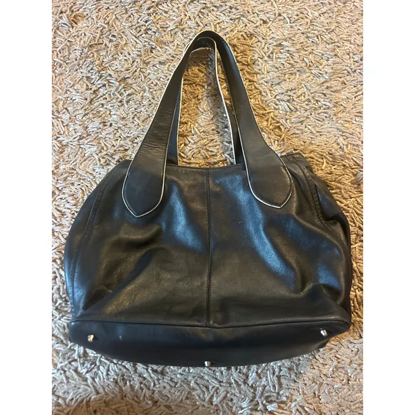 CROMIA Italian Leather Shoulder Bag Black Silver Hardare LUXURY Purse - Image 3
