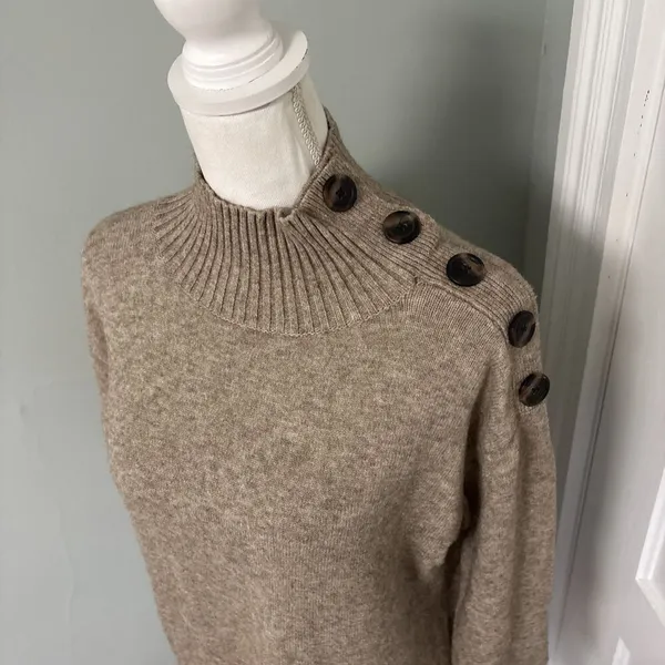 Anthropologie Margairta Tan‎ Button Mock Neck Tunic Sweater Size XS Soft Warm - Image 2