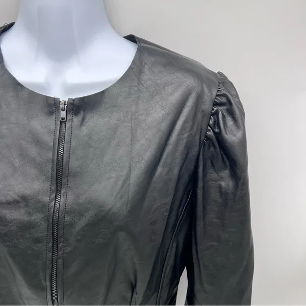 DO+BE Black Vegan Leather Zippered Front Jacket with Puff Sleeves-Size M - Image 4