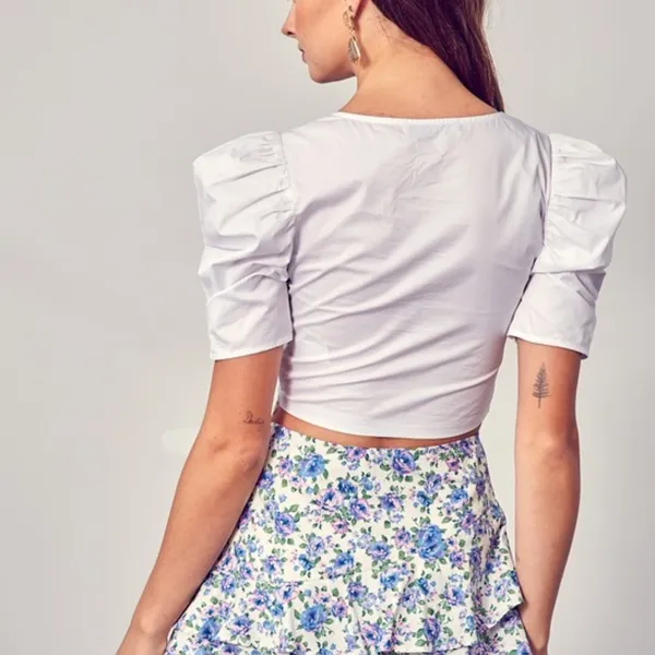 Puff Sleeve Woven Top White Size M - Image 2