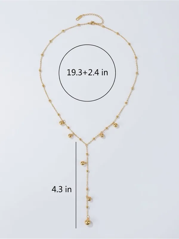 18K Gold Plated Y Lariat Stainless Steel Ball Chain Womens Necklace - Image 7