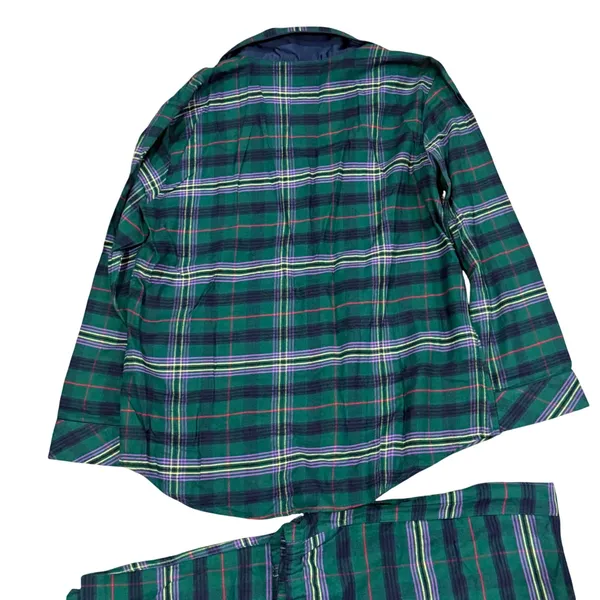 Lauren Ralph Lauren Womens Green Plaid Pajama Set Gold Crest Sleepwear Large - Image 3