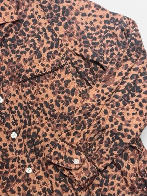AERIE Animal Print Buttondown Pajama Top S 21” p2p Brown Multi NWOT - Image 4