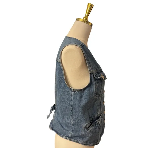 Reformation Jacqui Denim Vest Cayman Wash Button-Front Vest Back Cinch Size S - Image 2