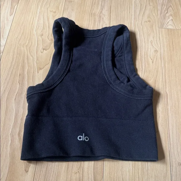 ALO Yoga Black Ribbed Cropped Racerback Tank - Image 2