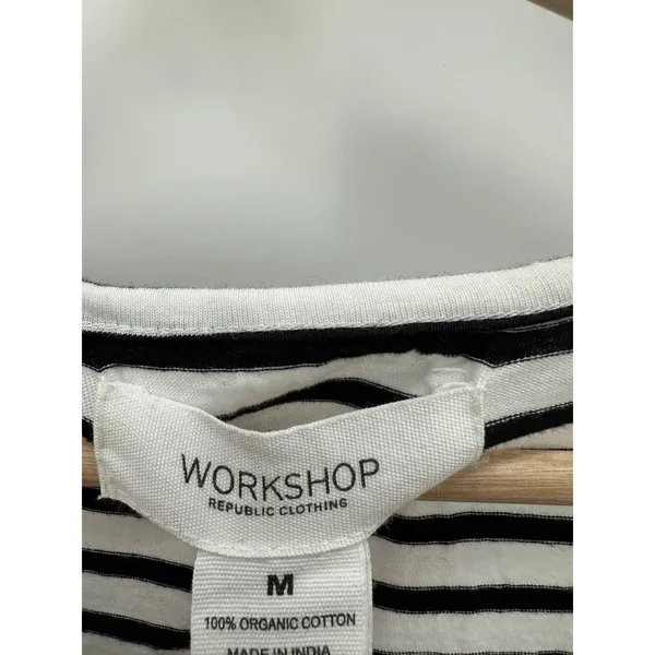 Workshop Republic Clothing‎ Black White Striped Organic Cotton Midi Dress Medium - Image 6