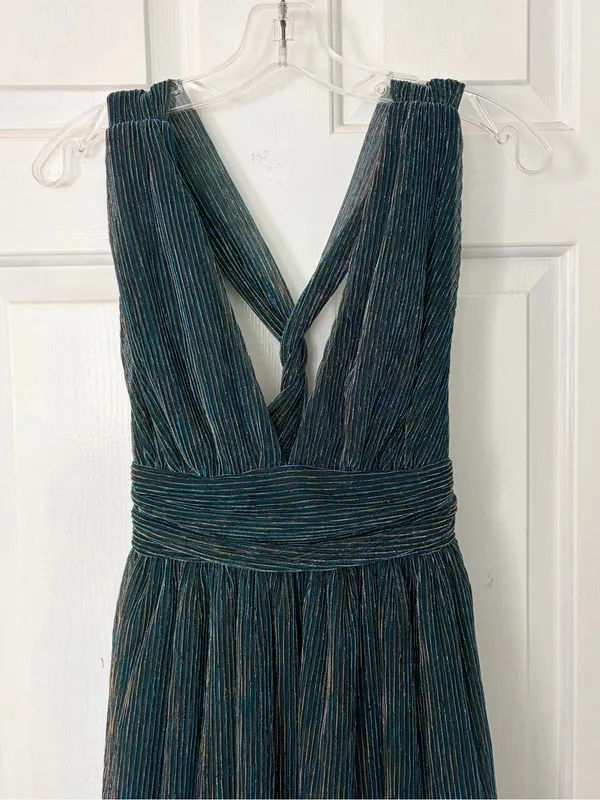 Lulu’s Ailey Teal Blue & Gold Skater Dress - Image 4