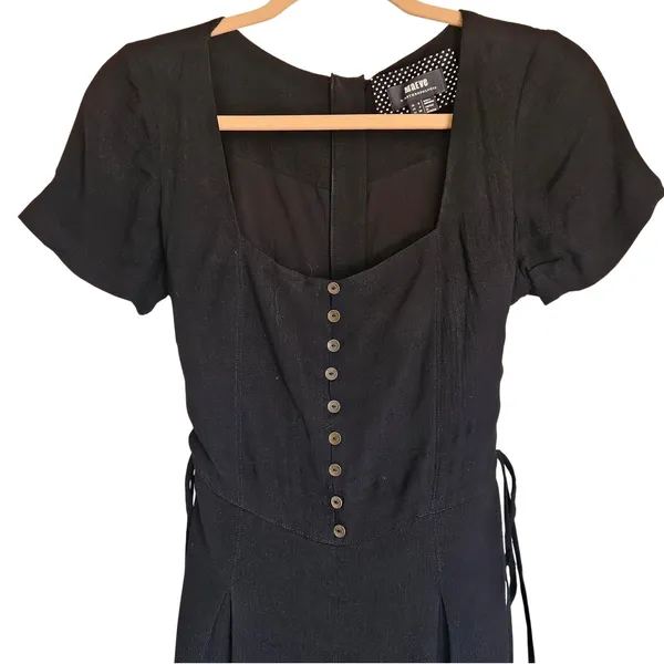 Maeve Anthropologie Black Square‎ Neck Button Front Wide Leg Jumpsuit Size 4 - Image 5