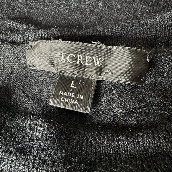 J.Crew Sweater Large Pullover 100% Merino Wool Dolman Sleeve Black Oversized - Image 7