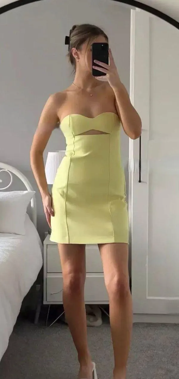 ZARA Bodycon Strapless Mini Lemon Party Coctail Shower Bridal 🍋Dress - Image 9