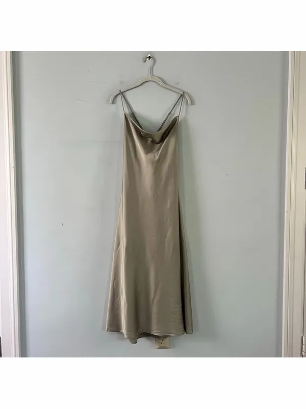 Show Me Your Mumu Verona Cowl Moss Green Luxe Satin Midi Bridesmaid‎ Dress - Image 4