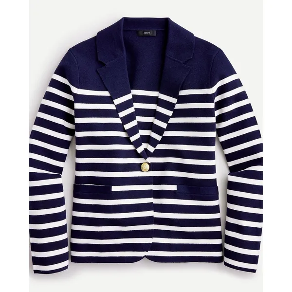 J‎ Crew Camille Shrunken Sweater Blazer Navy Blue Striped Preppy Womens Small - Image 2