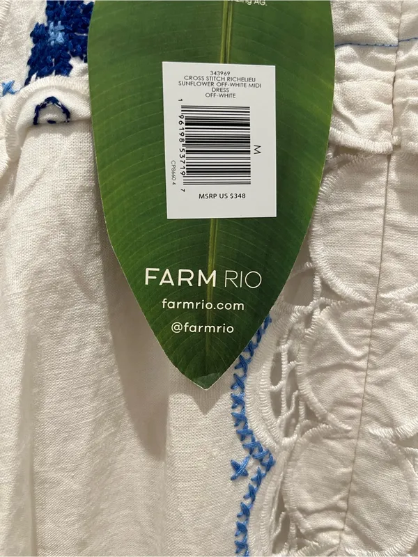 NWT Farm Rio Off-White Richelieu Sunflower Embroidered Midi Dress M - Image 6