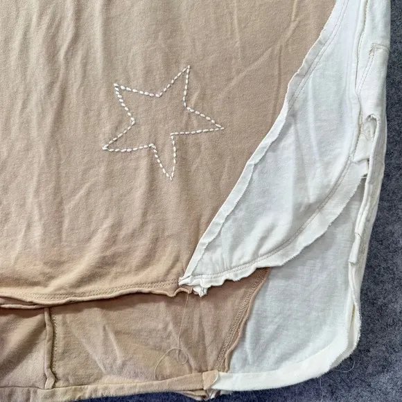 Blue Velvet Tan Star Embroidered V-Neck‎ Cotton Top Two-Tone Boho NEW Oversized - Image 7