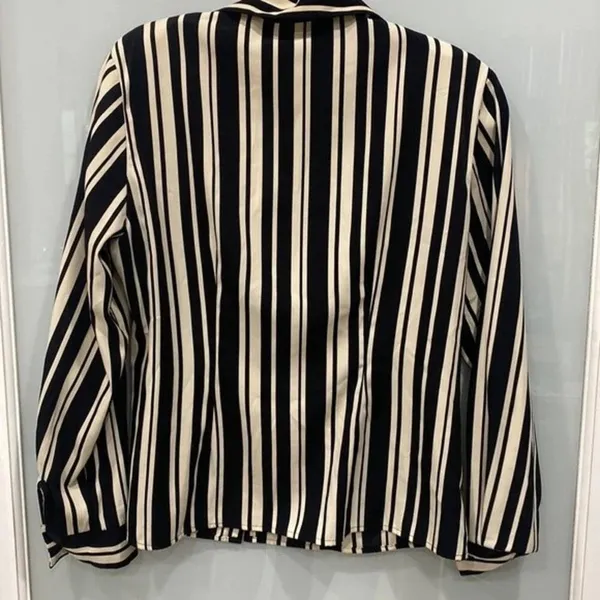 Modern Essentials Women's White Black Stripe Button Down Shoulder Pad Blouse 12 - Image 5
