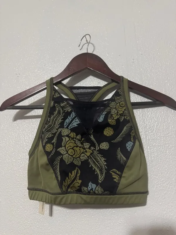 Free People Movement Vida Printed Sports Bra Jungle Floral Mesh Green Black XS - Image 2