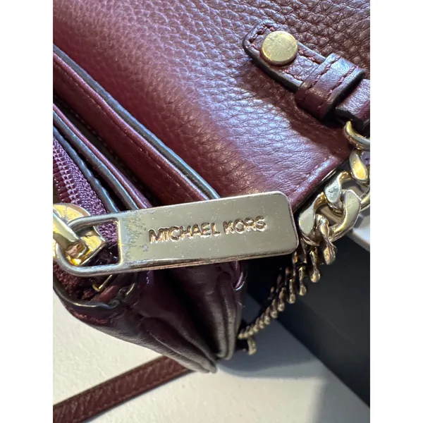 Michael Kors Crossbody Shoulder Bag Leather Burgundy Chain Strap 9x7‎ - Image 13