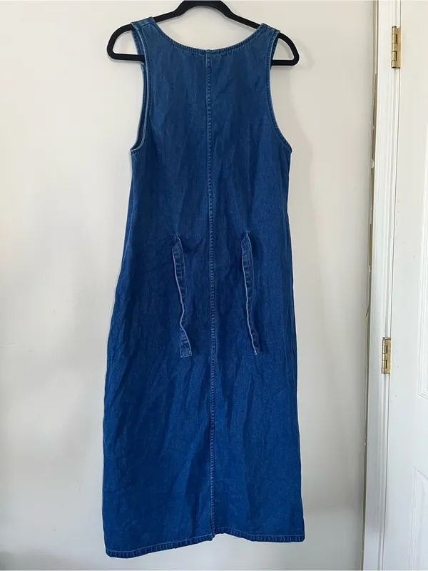 Vintage Denim Button Front Midi Dress Small 100% Cotton Cottagecore Western Farm - Image 5