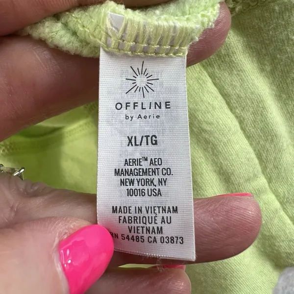 Aerie Offline XL Cropped Boxy Hoodie Lime Neon Green Pullover Sweatshirt Women - Image 6