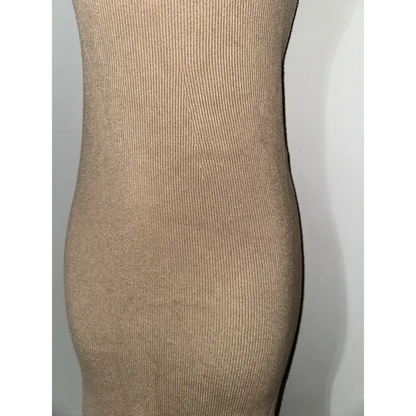 JLUXLABEL Tan‎ Ribbed Knit Midi Dress | Sweetheart Neck Cap Sleeve Size L - Image 3