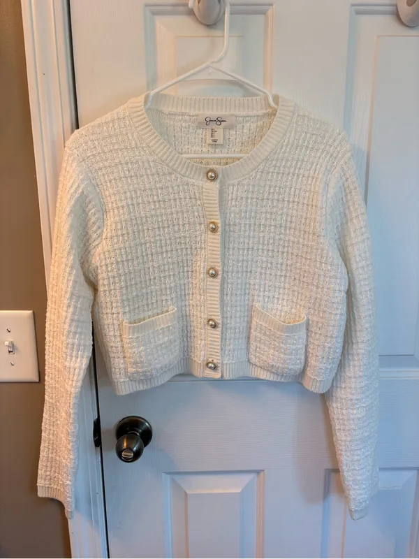 Jessica Simpson Cream Textured Open-Front Cardigan Size L - Image 2